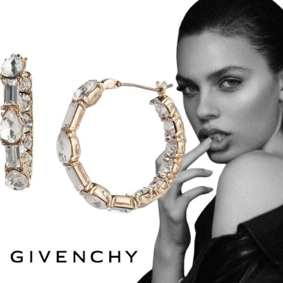 Givenchy Small Baquette & Pear Shaped Crystal Hoop Earrings - Picture 1 of 7